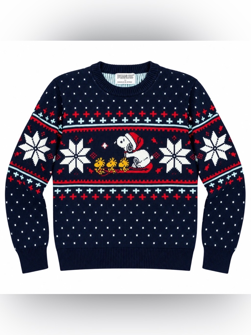 Peanuts Snoopy Woodstock Fair Isle Christmas Sweater Womens M Navy Holiday Knit